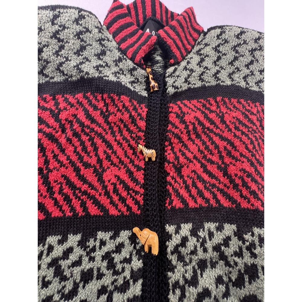 Felizzi Hand Loomed Cotton Cardigan Sweater Medium Animal Safari Buttons Vintage - Picture 10 of 12